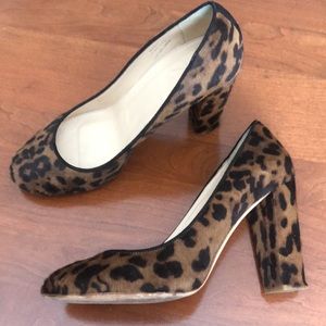 J Crew Collection Leather cow hair leather block pump heel